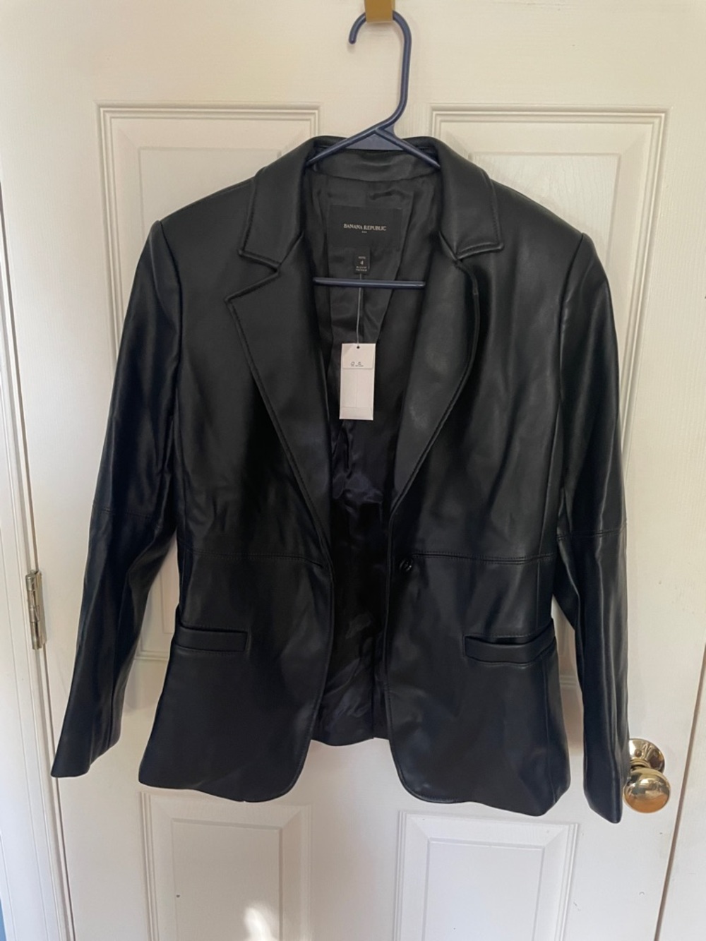 Banana Republic Black vegan Leather Blazer brand new size 4 petite